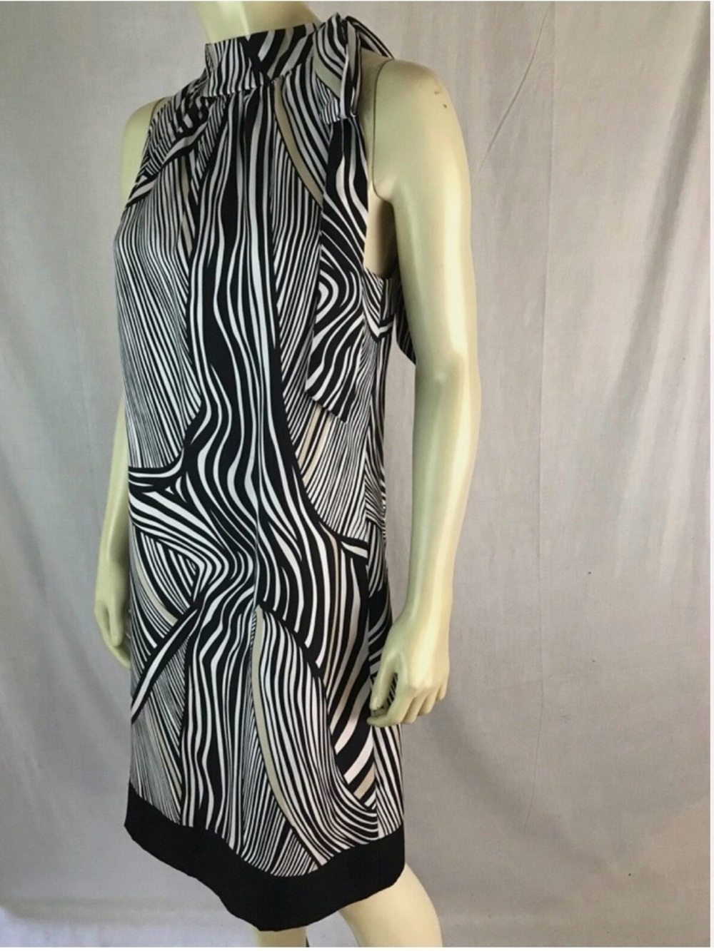White House Black Market Black & White Striped Halter Mini Dress